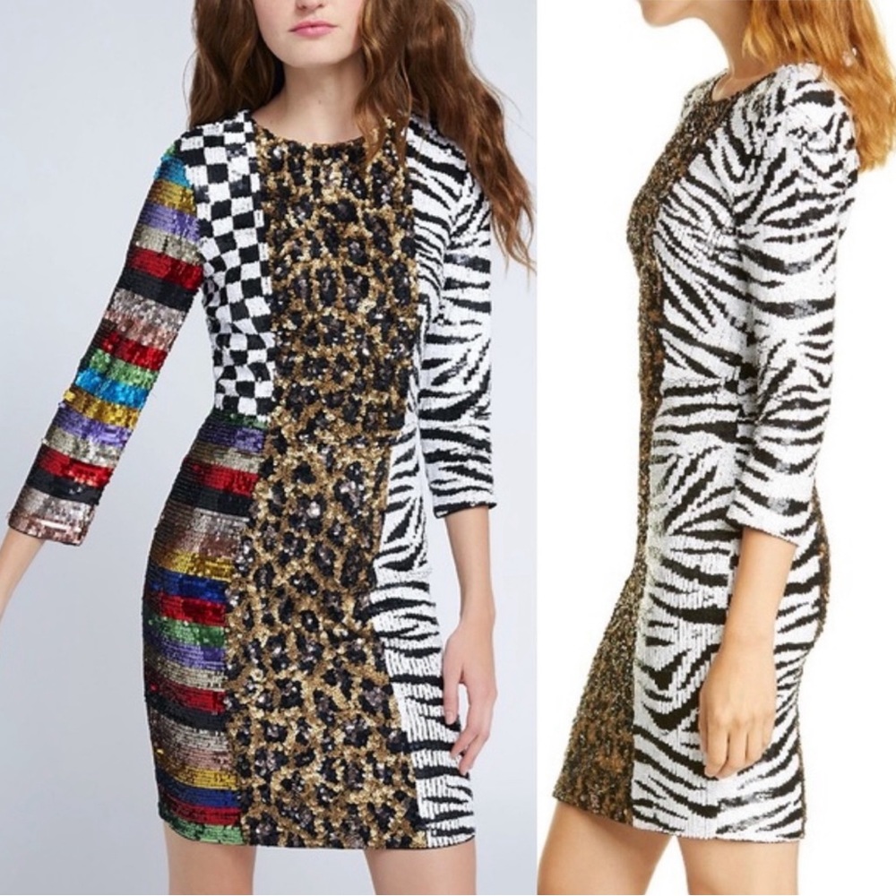 Alice And Olivia Jae Multi Sequin Patchwork Keyho… - image 3